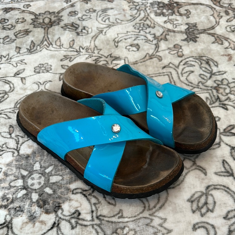 Betula by Birkenstock Blue Slide Sandals with Rhinestone Accent